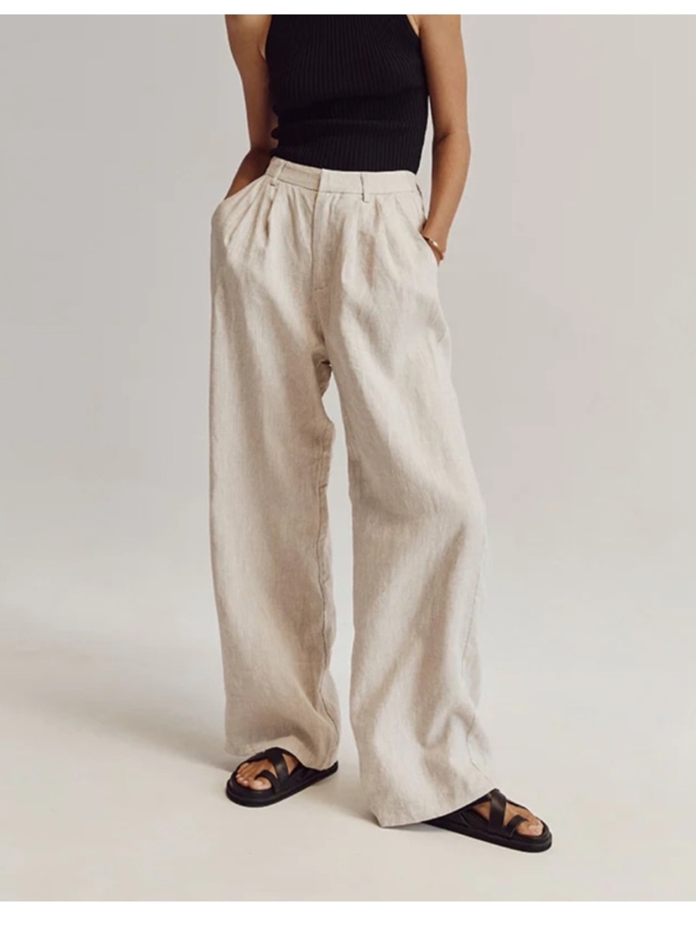 DISSH norah natural linen wide straight leg high rise relaxed pants trousers 2